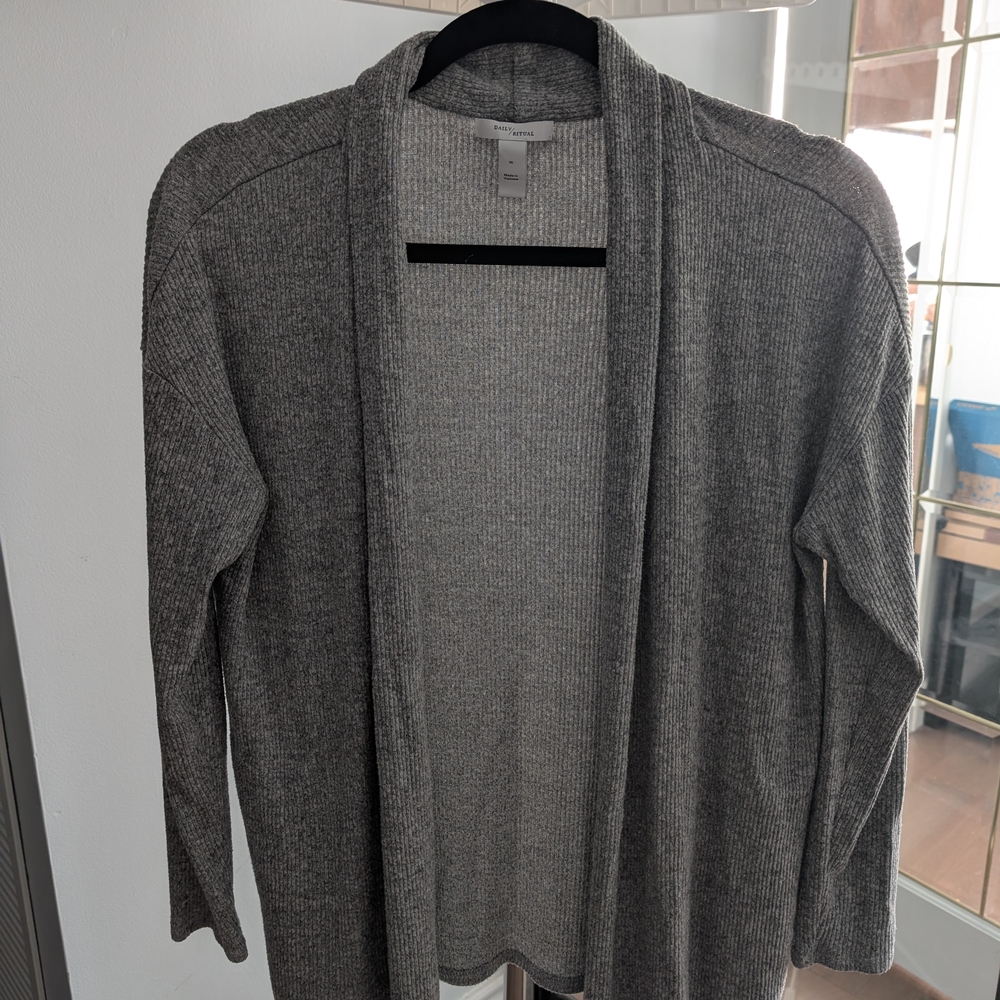 Daily Ritual Gray Cardigan Sweater Lightweight Open-Front